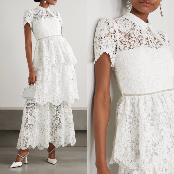 Self-Portrait | Dresses | Self Portrait Pink Cord Tiered Lace